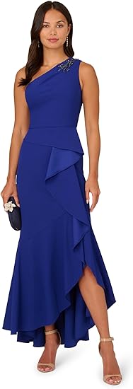 Women's Beaded Knit Crepe Gown Special Occasion Dress