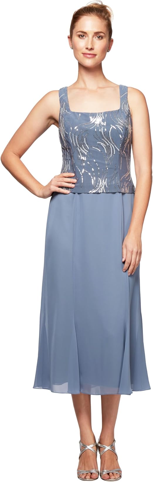 Alex Women's Tea-Length Dress with Button Front Special Occasion