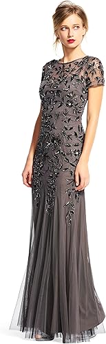 Adrianna Papell Women's Beaded Gown with Godets Special Occasion Dress, Lead
