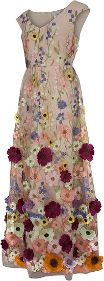 Womens 3D Floral Applique Maxi Dress