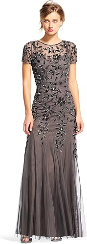Adrianna Papell Women's Beaded Gown with Godets Special Occasion Dress, Lead