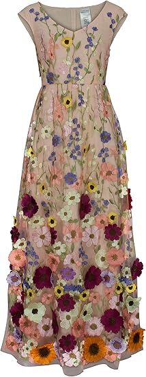 Womens 3D Floral Applique Maxi Dress