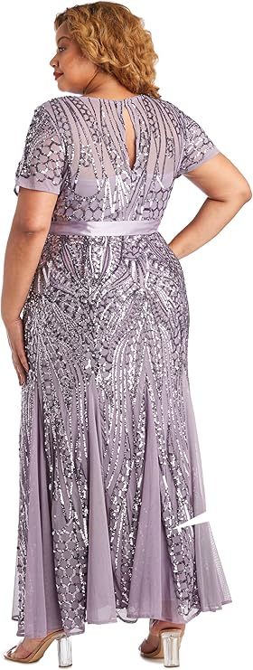 Women's One Piece Short Sleeve Embelished Sequins Gown Dress