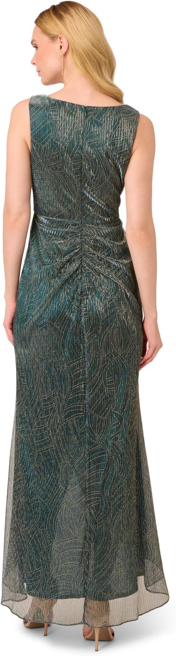 Women's Metallic Mesh Cascade Gown Special Occasion Dress