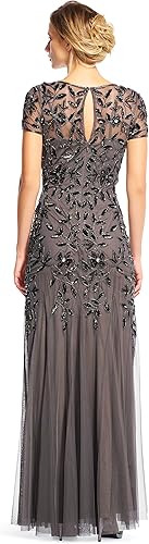 Adrianna Papell Women's Beaded Gown with Godets Special Occasion Dress, Lead