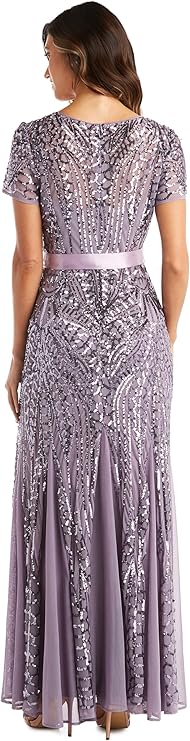 Women's One Piece Short Sleeve Embelished Sequins Gown Dress