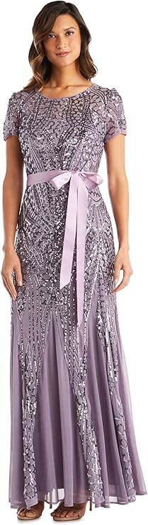 Women's One Piece Short Sleeve Embelished Sequins Gown Dress