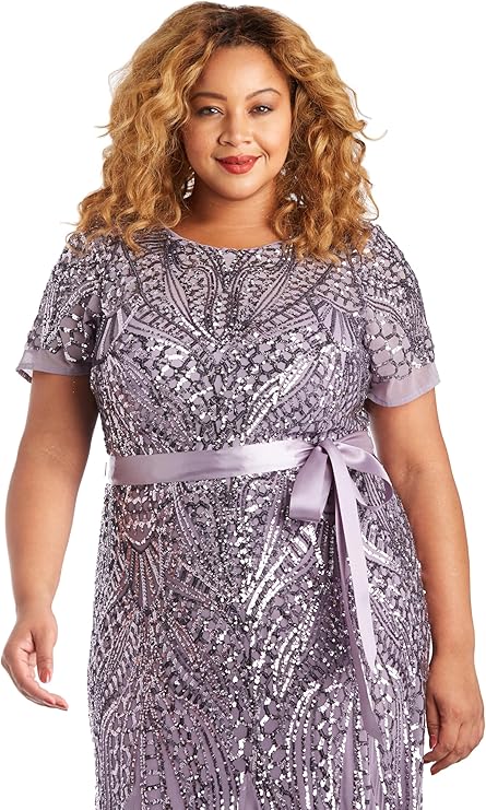 Women's One Piece Short Sleeve Embelished Sequins Gown Dress