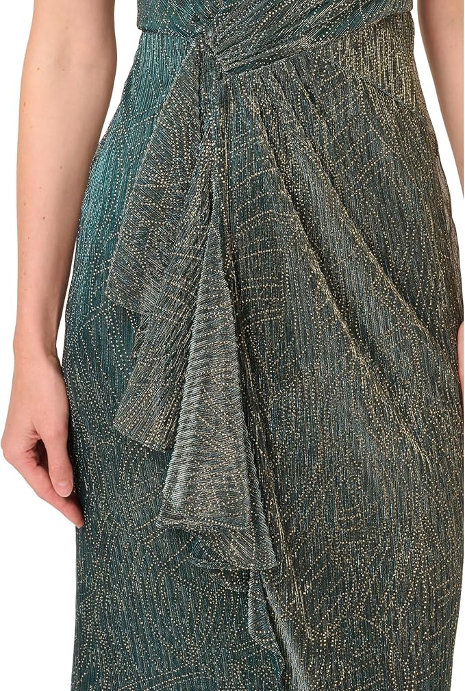 Women's Metallic Mesh Cascade Gown Special Occasion Dress